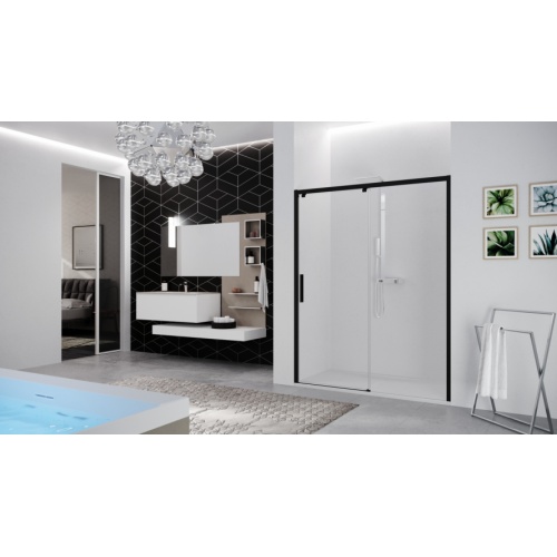 Paroi 1 porte coulissante KUADRA 2.0 2PH - Noir - Verre Transparent - Droite - 110cm K22PH107D-1H 