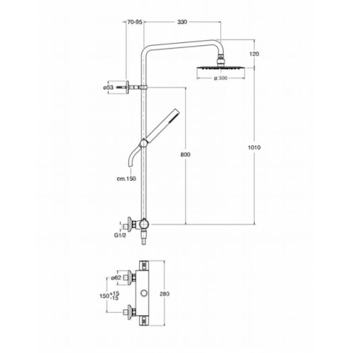 Colonne de douche thermostatique THETA Tropic TE48651 Schéma