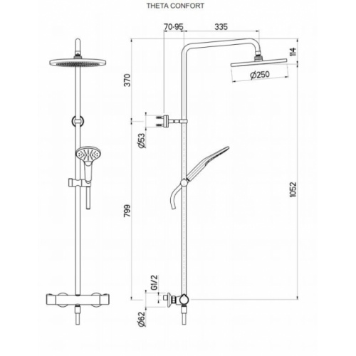 Colonne de douche thermostatique THETA Confort TE45651 Schéma