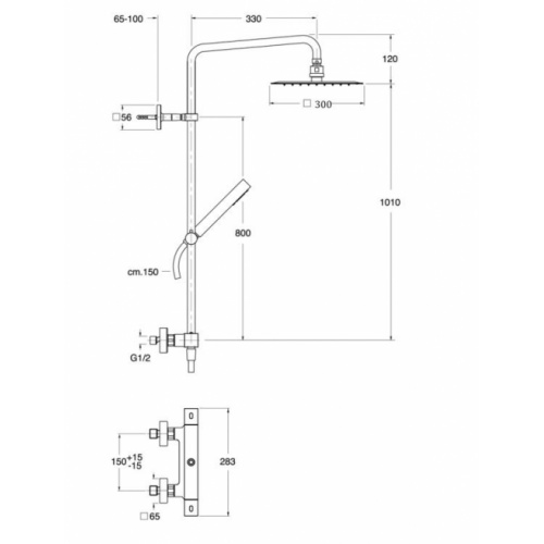 Colonne de douche thermostatique complète QUADRI 300 QD48651 Schéma