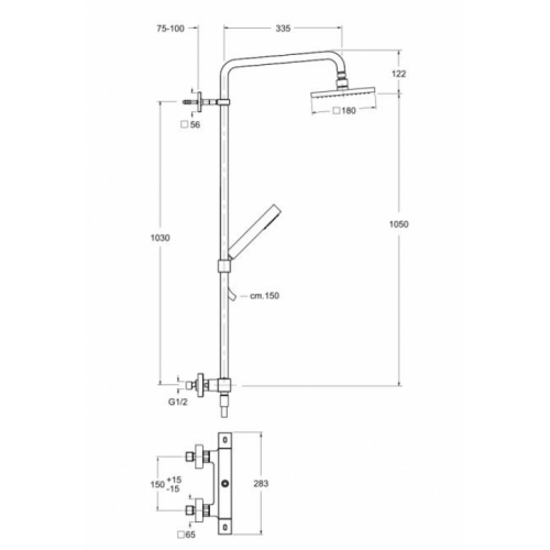 Colonne de douche thermostatique TABULA 250 QD47851_Schéma