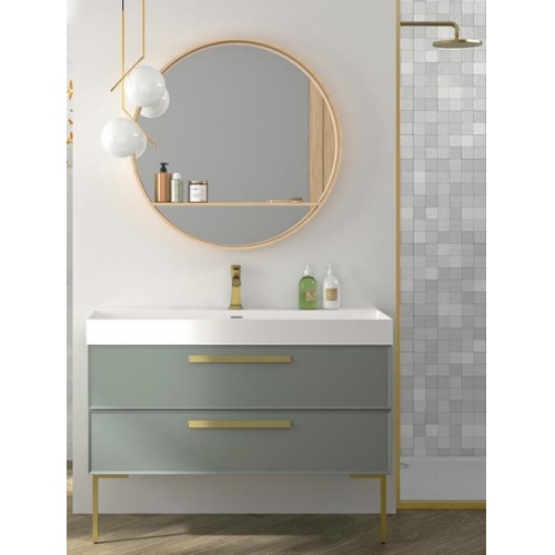 Meuble simple vasque 120cm EDGE Amande Mat et Gold mat