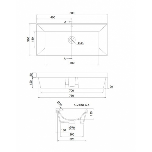 Vasque à encastrer TEOREMA 2.0 80 cm - 5132 5132 Schéma