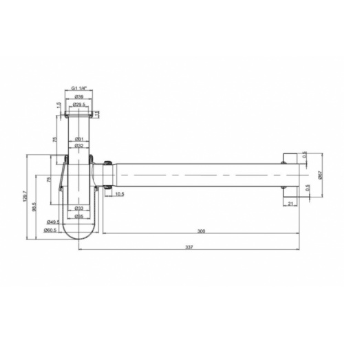 Siphon de lavabo rétro Chromé W14 Schéma