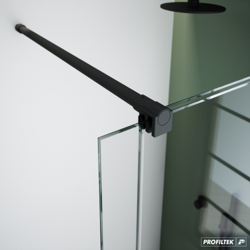Paroi coulissante VANITY VY-250 - Noir - Transparent - Droite - 160cm detail-barre-vanity-porte-ouverte-finition-noir-profiltek