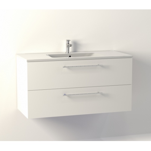 Meuble NEPTUNE Blanc 100cm -Vasque Centrée - Miroir Slim NewCascade-100-blanc