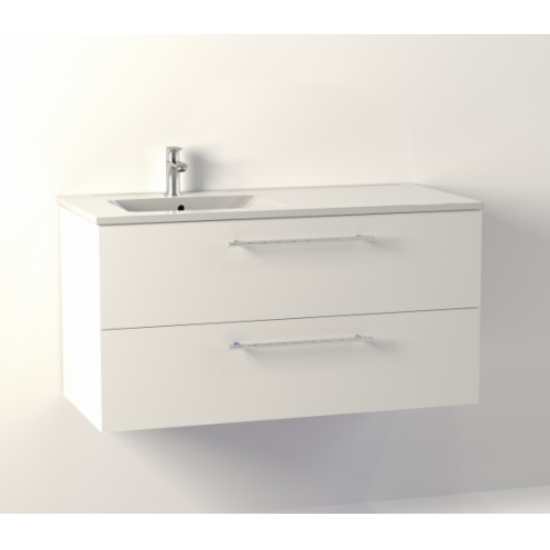 Meuble NEPTUNE Blanc 100cm - Vasque à Gauche - Miroir Slim NewCascade-100G-blanc