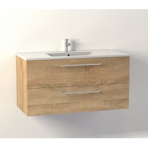 Meuble NEPTUNE Bois Clair 100cm -Vasque Centrée - Miroir Slim NewCascade-100-bois clair