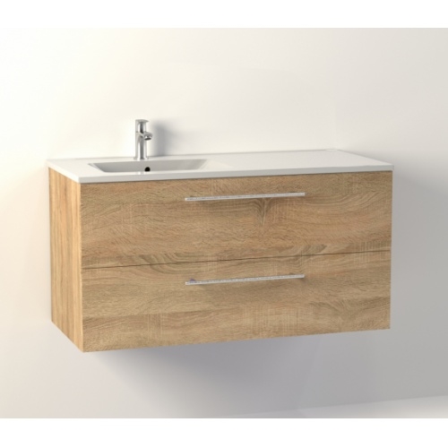 Meuble NEPTUNE Bois Clair 100cm - Vasque à Gauche - Miroir Slim NewCascade-100G-bois clair