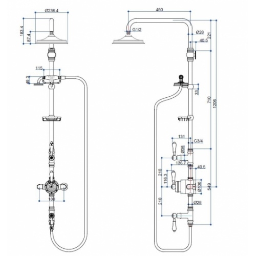 Colonne de douche Rétro STOUR thermostatique - Douche de tête 180mm STOUR Schéma