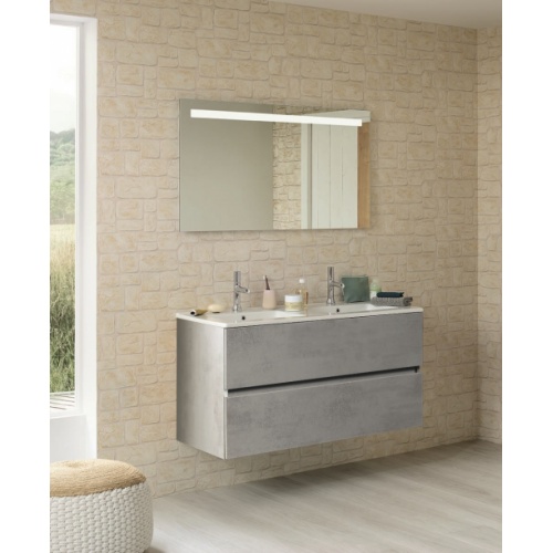 Meuble double vasque NOLITA Gris Béton 120cm - Sans miroir**