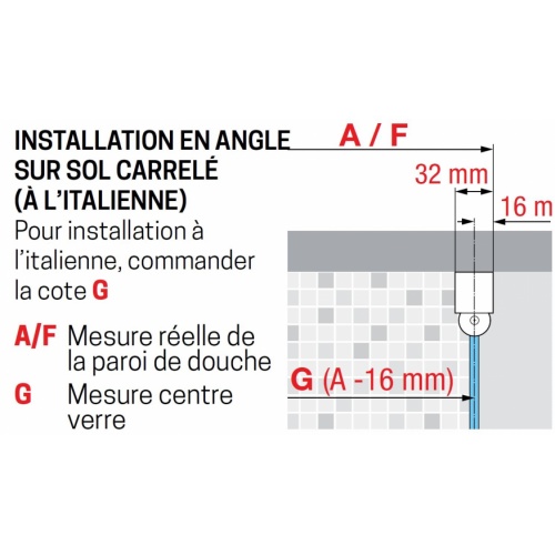 Porte de douche battante YOUNG G Noir - 100 cm Installation en angle YOUNG GF 