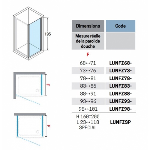 Paroi fixe latérale LUNES 2.0 FZ 70 cm - Sérigraphie - Silver LUNES 2 0 FZ Schéma