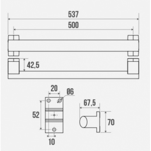 Barre droite ARSIS 500 mm Blanc 049850 Schéma