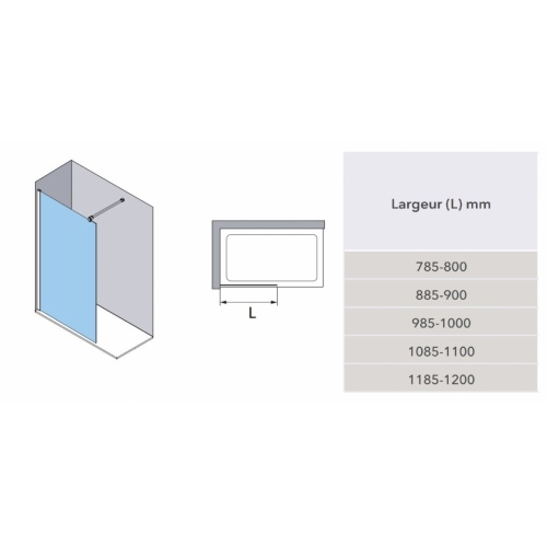 Paroi de douche fixe FADO Transparent - Argent - 80 cm FADO Schéma