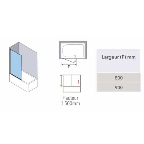 Pare-bain battant HADA Plus Noir - 80 cm Pare-Bain HADA Plus Schéma