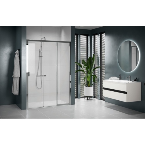 Paroi de douche 2 portes coulissantes + 1 fixe LUNES 2.0 3PH 140 cm - Transparent - Silver - Ouv. Droite LUNES 2 0 3PH Droite