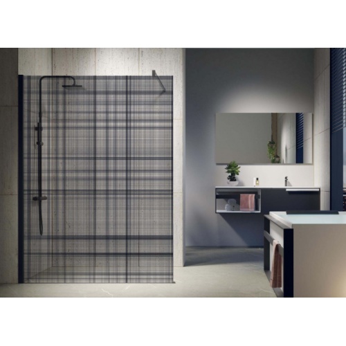 Paroi de douche Fixe KUADRA H Sérigraphié PLAID 100 cm KUADRA H Plaid Barre mural