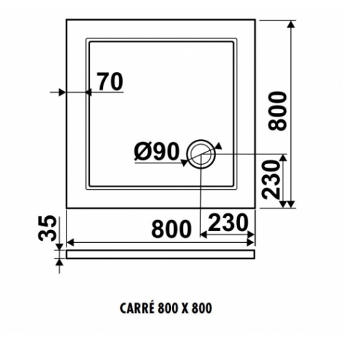 Receveur de douche Carrée Zamori 80x80cm Z1160 Schéma