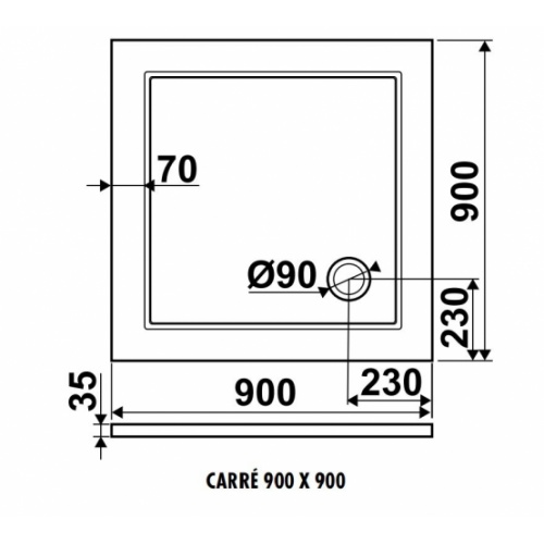 Receveur de douche Carrée Zamori 90x90cm Z1161 Schéma