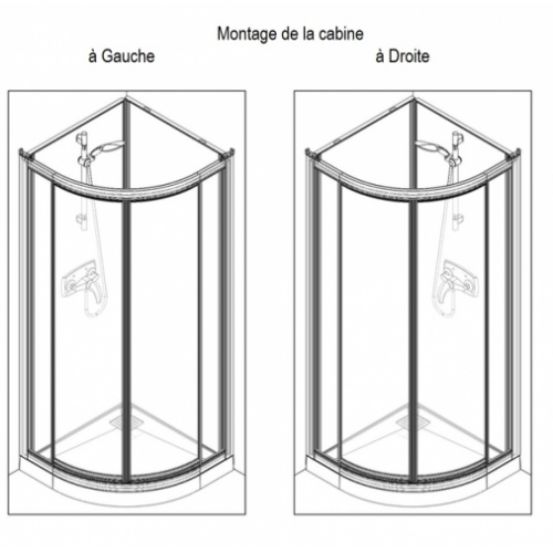 Cabine de douche Kineprime Glass faible hauteur - Coulissante - 1/4 de Rond 80cm KINEPRIME Reversible