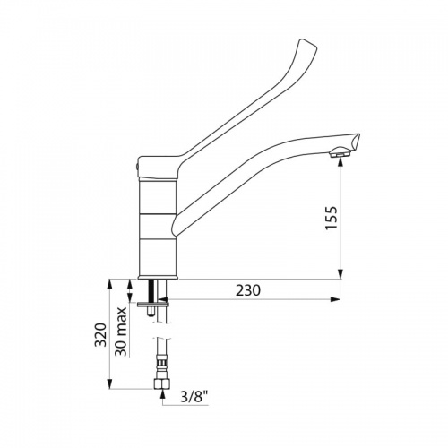 Mitigeur d'évier mécanique avec levier hygiène H155 cote_2510L