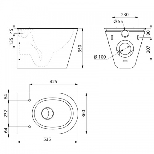 Cuvette suspendue en Inox S21 S cote_110310