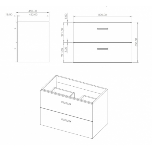 Meuble simple vasque RIO 80cm Noir Structuré SANS miroir - En Kit** RIO 80 Schéma