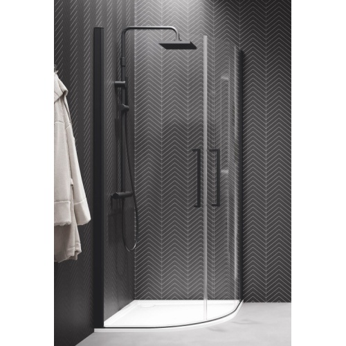 Paroi de douche 1/4 de rond YOUNG R2 LUX - Transparent - Noir - 80x80 cm