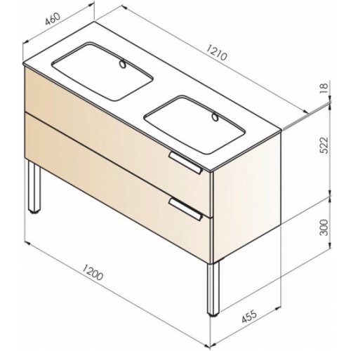 Meuble DV INFINI 2T 120cm Canelle avec miroir KATHY antibuée Schéma INFINI 120