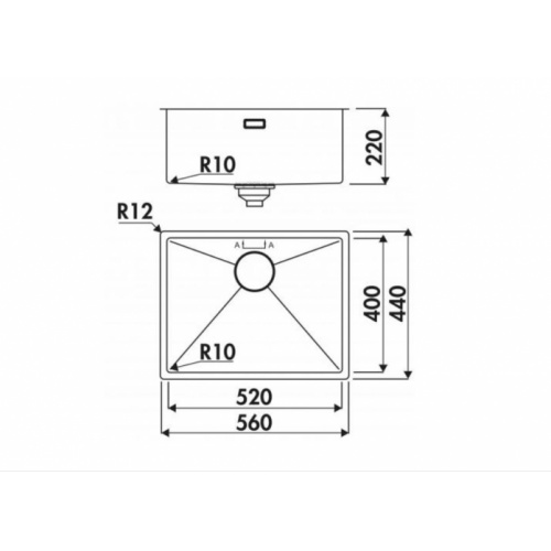 Cuve sous-plan MONACA en inox L56cm Or EV5200_Schéma