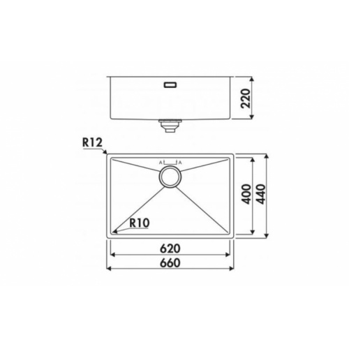 Cuve sous-plan MONACA en inox L66cm Gun Metal MONACA EV6200_Schéma