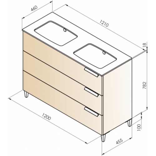 Meuble DV INFINI 3T 120cm Pitaya avec miroir KATHY antibuée INFINI 3 T Schéma