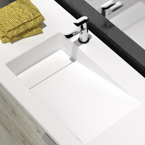 Ensemble meuble de salle de bains décalé INFINI 90cm Canelle avec miroir KATHY Infini 90-3T-edelweiss-détail vasque