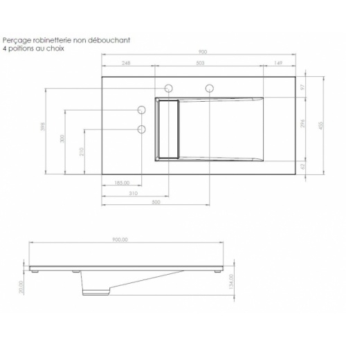 Meuble vasque INFINI 1T 90cm Canelle avec miroir KATHY antibuée PEP90 Schéma