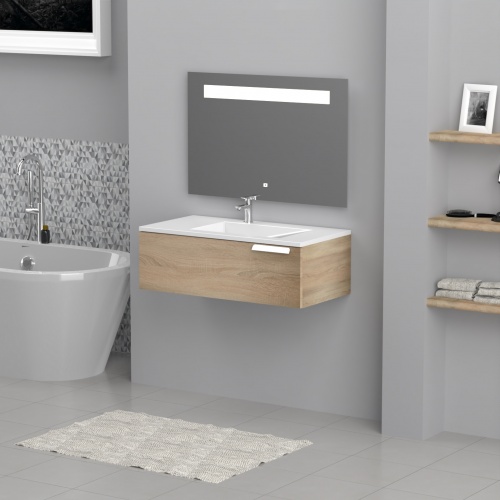 Meuble vasque INFINI 1T 90cm Canelle avec miroir KATHY antibuée