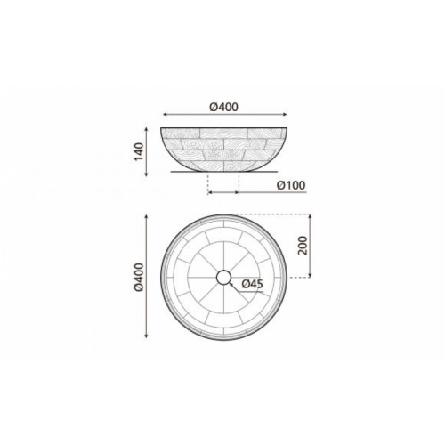 Vasque à poser CALCUTA en bois d'Acacia CALCUTA SChéma