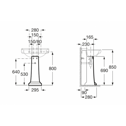 Colonne pour lavabo céramique CARMEN 3370A0xx0 Schéma