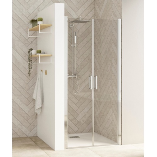 Paroi 2 portes pivotantes SMART DESIGN Chromé - Transparent - 95 cm