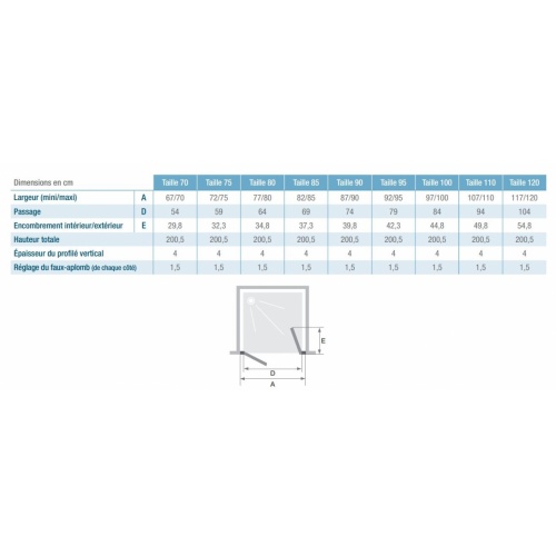 Paroi 2 portes pivotantes SMART DESIGN Chromé - Transparent - 90 cm Smart Design 2P Schéma