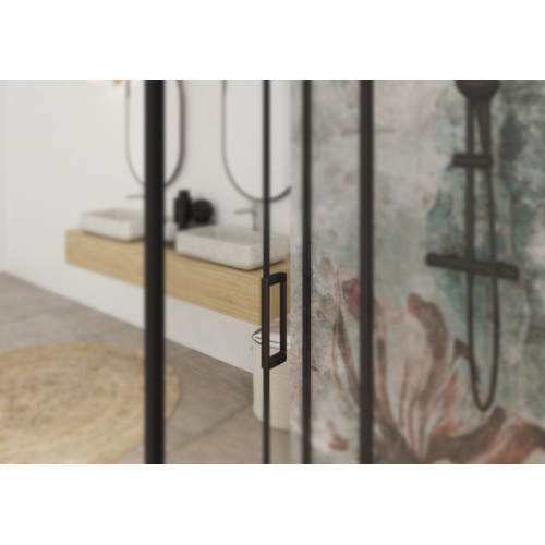  Paroi porte pivotante SMART DESIGN P+F sans seuil - Noir - Transparent - 180cm Zoom poignee noire