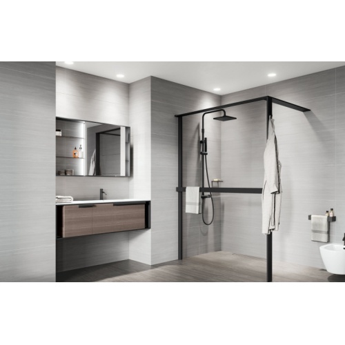 Paroi fixe KUADRA HWS avec porte-serviette Noir mat - 140cm - Gauche KUADRA HWS Porte-serviette - Gauche
