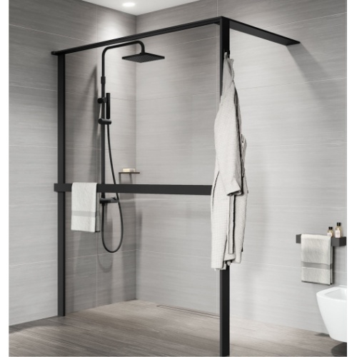 Paroi fixe KUADRA HWS avec porte-serviette Noir mat - 140cm - Gauche
