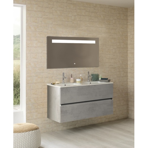 Meuble double vasque NOLITA Gris Béton avec Miroir Antibuée KATHY**