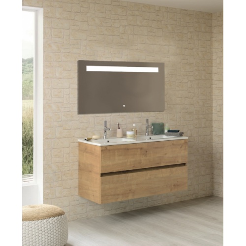 Meuble double vasque NOLITA Chêne Arlington avec Miroir antibuée KATHY