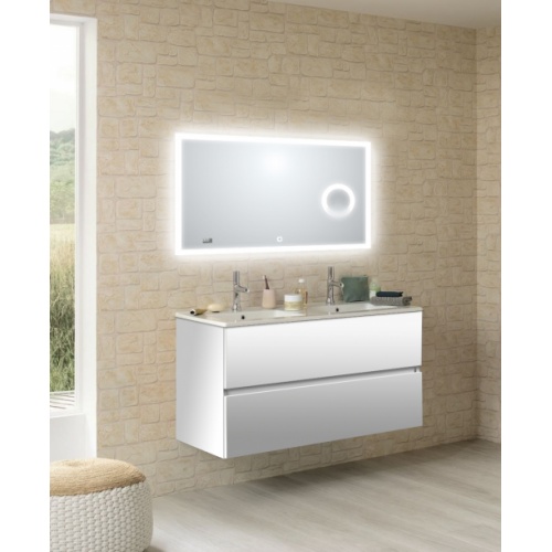 Meuble double vasque NOLITA Blanc brillant avec Miroir LITE
