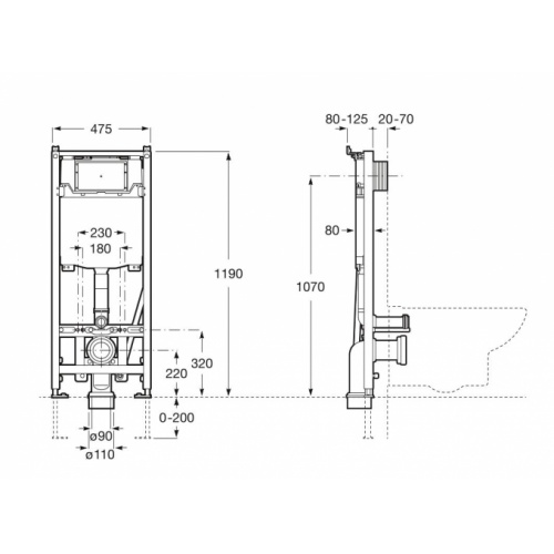 Bâti support WC Duplo One Smart - ROCA A890078020 Schéma