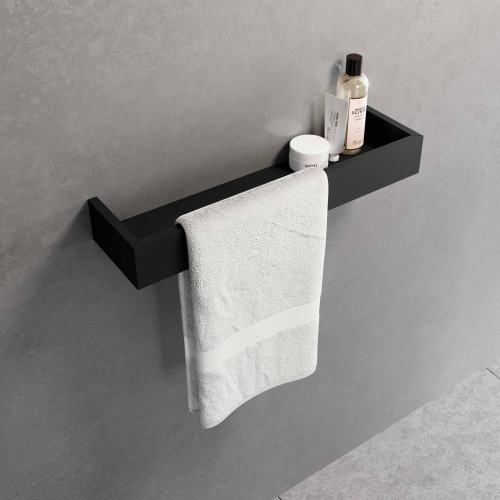 Étagère FRAME avec porte serviette - L45cm - Noir Mat