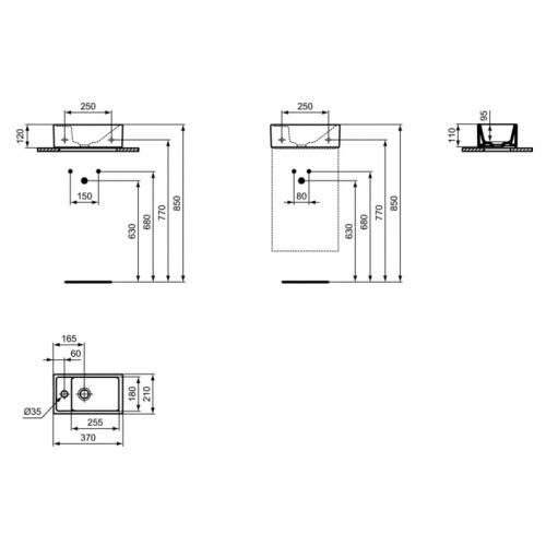 Lave-mains I LIFE S Noir mat - Version gauche E2113V3 (1) Gauche