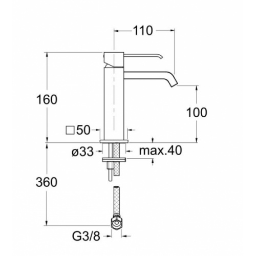 Mitigeur lavabo bec cascade QUADRI sans vidage QM22051 Schéma